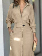 Side Slit Long Sleeve Shirt Dress