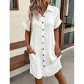 Women's Collared Short Sleeve Button‑Front Midi Shirt Dress