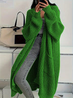 Women's Solid Chunky Knit Open Front Oversized Long Cardigan With Pockets