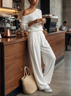Asymmetric One-Shoulder Top & Wide-Leg Trousers Set