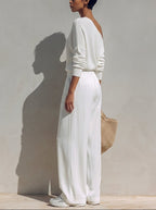 Asymmetric One-Shoulder Top & Wide-Leg Trousers Set