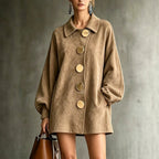 margot oversized faux suede jacket dress in khaki - pocket view