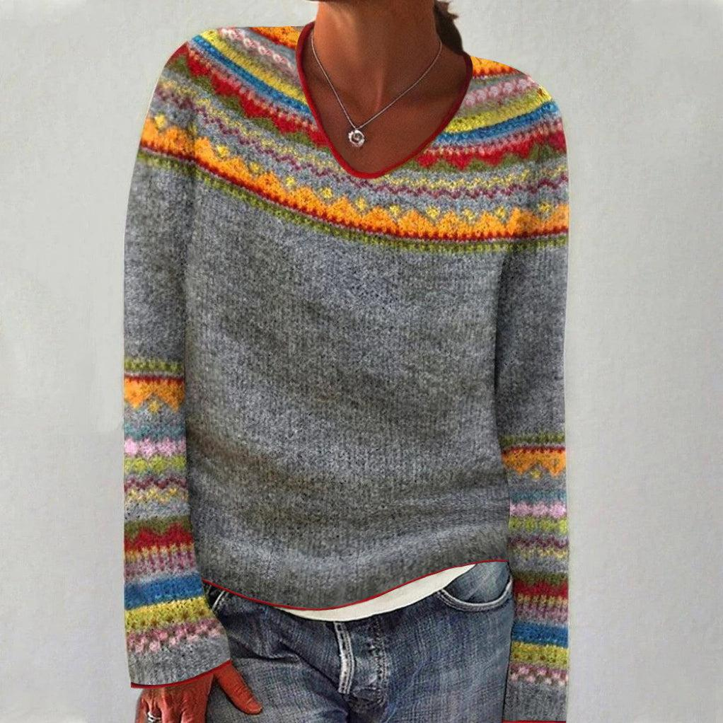 Floweary Grey V-Neck Long Sleeve Sweater