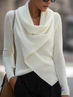 Floweary Cozy Mock Neck Long Sleeve White Plain Sweater
