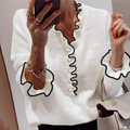 Floweary Unique Trim V-Neck Long Sleeve Sweater
