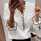 Floweary Unique Trim V-Neck Long Sleeve Sweater