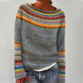 Floweary Retro Long Sleeve Print Sweater