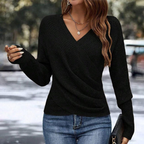 Floweary Black Plain V-Neck Sweater
