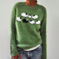 Floweary Green Long Sleeve Print Sweater