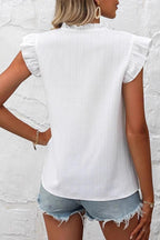 Fashion Embroidery Ruffle Sleeve Casual Tops