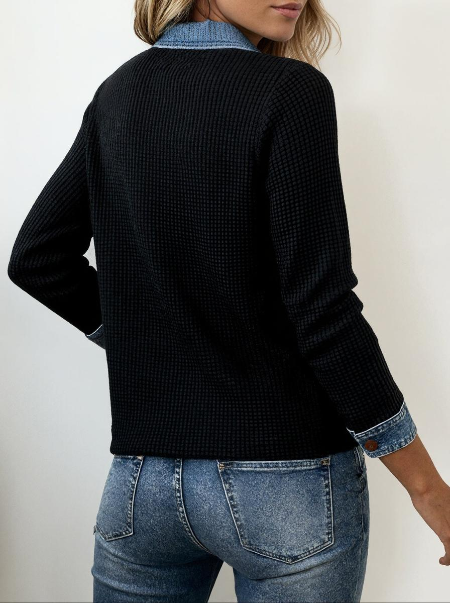 Floweary Cool Long Sleeve Denim Collar Button Front Top
