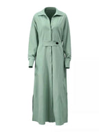 Side Slit Long Sleeve Shirt Dress