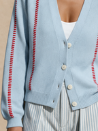 Women's Contrast Stitch Casual V-Neck Cardigan