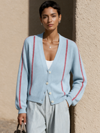 Women's Contrast Stitch Casual V-Neck Cardigan