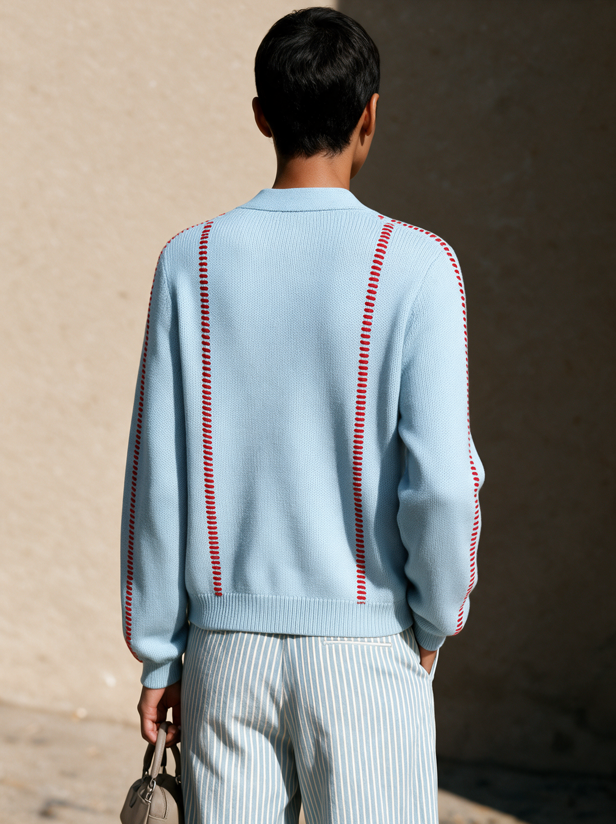 Women's Contrast Stitch Casual V-Neck Cardigan