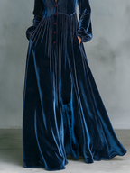 Women's Vintage Single-Breasted Velvet Maxi Dress