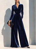Women's Affordable Luxury Velvet Wide-Leg Jumpsuit With Defined Waist