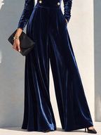 Women's Affordable Luxury Velvet Wide-Leg Jumpsuit With Defined Waist