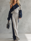 casual-sportswear-patchwork-one-shoulder-sweatshirt-and-sweatpants-set - Oyrosy