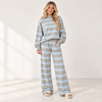 Striped Knit Lounge Set – Relaxed Crewneck Sweatshirt & Wide-Leg Pants