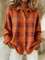 Retro Plaid Collared Knit Cardigan