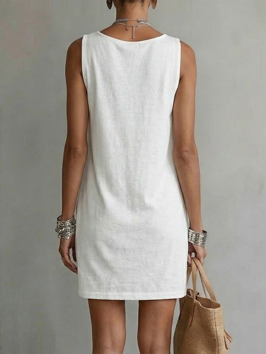 Draped-neck Sleeveless Cotton Dress – FLOWEARY Draped-neck Sleeveless Cotton Dress – FLOWEARY