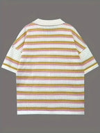 Colorful Striped Button Up Top and Shorts Sweater Set