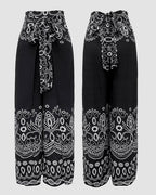 2 Pieces Outfits Tribal Print Keyhole Neck Sleeveless Top and Wide Leg Tied Detail Slit Pants Sets