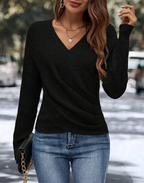 Floweary Black Plain V-Neck Sweater