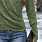 Floweary Green Plain V-Neck Long Sleeve Sweater