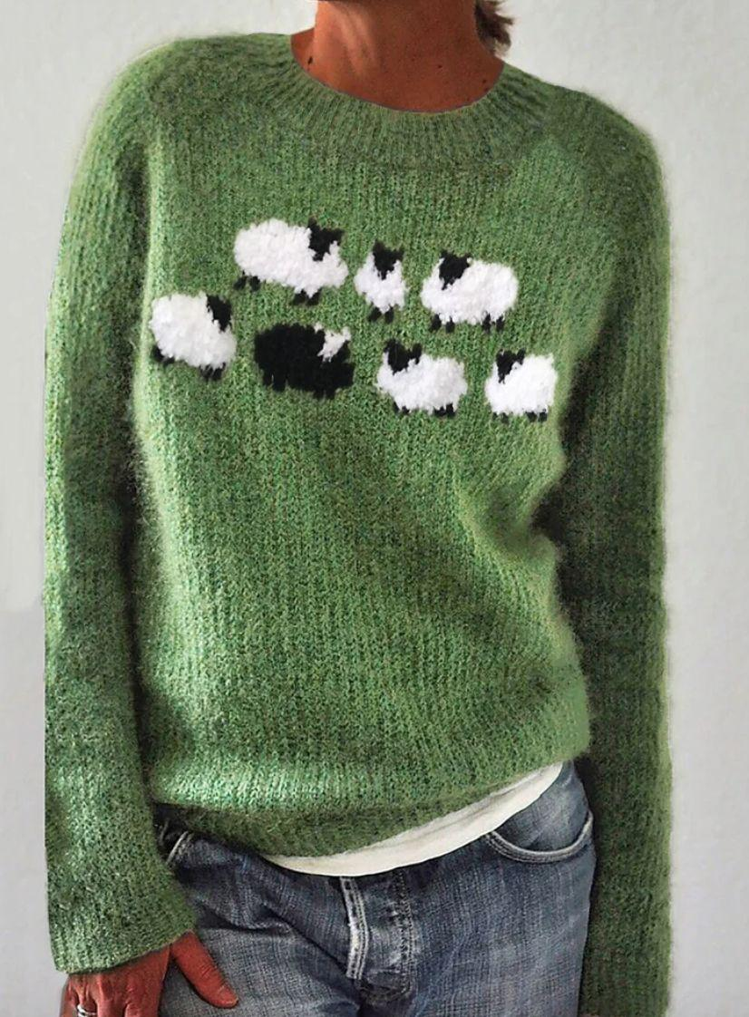 Floweary Green Long Sleeve Print Sweater