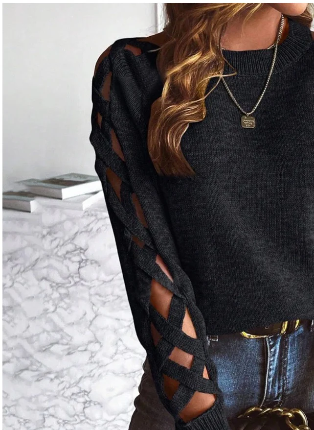 Floweary Black Plain Long Sleeve Sweater