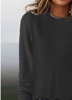 Floweary Simple Plain Round Neck Sweater