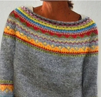 Floweary Retro Long Sleeve Print Sweater