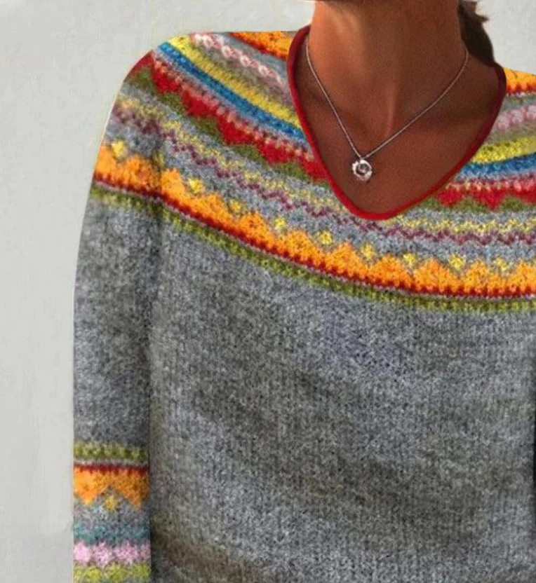 Floweary Grey V-Neck Long Sleeve Sweater