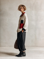 Chic Color Block Pocket Shirt and Relaxed Black Wide Leg Pants Set