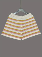 Colorful Striped Button Up Top and Shorts Sweater Set