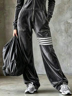 Velvet Hooded Zipper Wide Leg Jumpsuit