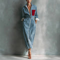 Women's Blue And White Cotton Blend Striped Shirt Dress With Red Chest Pocket