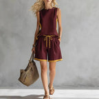 Solid Color Loose Casual Vest and Shorts Set