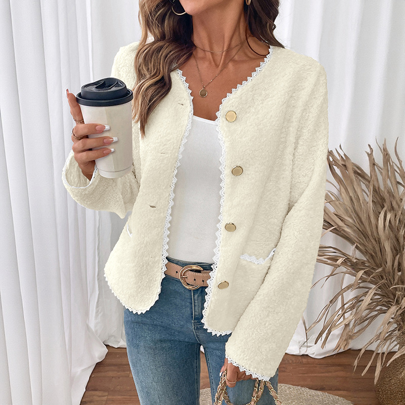 Floweary Lace Detail Button Up Long Sleeve Outerwear