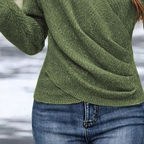 Floweary Green Plain V-Neck Long Sleeve Sweater