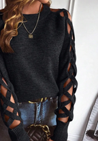 Floweary Black Plain Long Sleeve Sweater