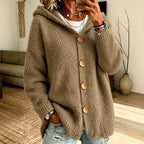 Oversized Hooded Button‑Front Long Sleeve Loose Fit Knit Cardigan With Pockets