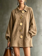 margot oversized faux suede jacket dress in khaki - front view