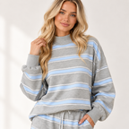 Striped Knit Lounge Set – Relaxed Crewneck Sweatshirt & Wide-Leg Pants