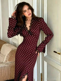 Polka‑Dot Lace Trim Long Sleeve Midi Dress