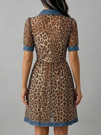 Stylish Casual Leopard-print Chiffon And Denim Patchwork Dress