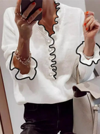 Floweary Unique Trim V-Neck Long Sleeve Sweater