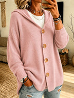 Women¡¯s Hooded Knit Cardigan, Relaxed Button Front Sweater Jacket Casual Outerwear